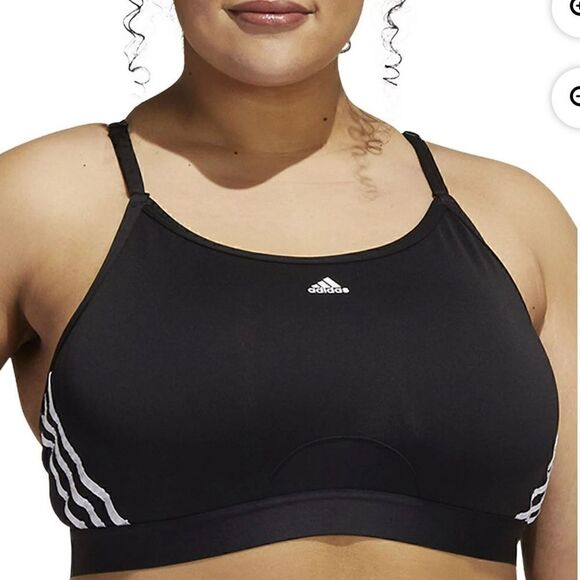 Adidas Womens Light Support 3 Stripe Sports Bra Size  Color Black/ White, bra - Picture 2 of 12